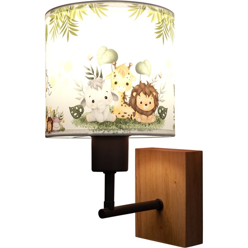 Brilagi - Dětská nástěnná lampa BOBO WOOD 1xE27/25W/230V dub/černá/bílá/zelená/džungle