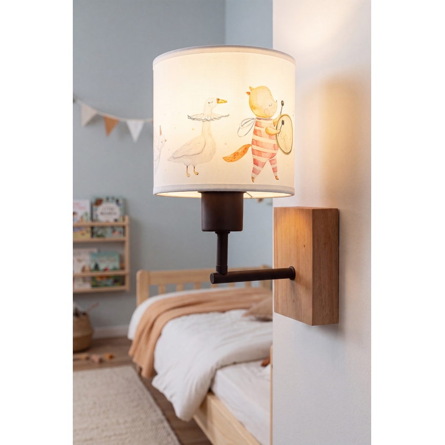 Brilagi - Dětská nástěnná lampa BOBO WOOD 1xE27/25W/230V dub/černá/bílá/zvířátka