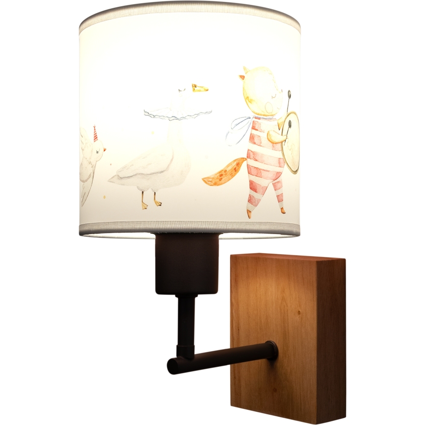 Brilagi - Dětská nástěnná lampa BOBO WOOD 1xE27/25W/230V dub/černá/bílá/zvířátka