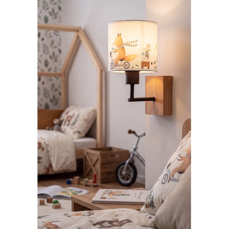 Brilagi - Dětská nástěnná lampa BOBO WOOD 1xE27/25W/230V dub/černá/bílá/zvířátka