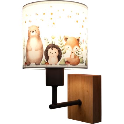 Brilagi - Dětská nástěnná lampa BOBO WOOD 1xE27/25W/230V dub/černá/bílá/zvířátka