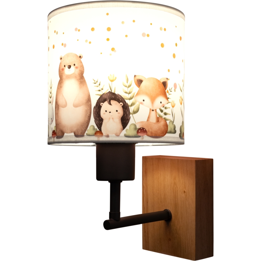Brilagi - Dětská nástěnná lampa BOBO WOOD 1xE27/25W/230V dub/černá/bílá/zvířátka