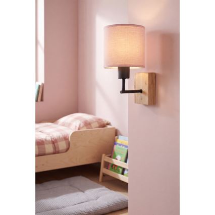 Brilagi - Dětská nástěnná lampa BOBO WOOD 1xE27/25W/230V dub/černá/růžová