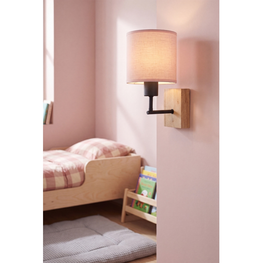 Brilagi - Dětská nástěnná lampa BOBO WOOD 1xE27/25W/230V dub/černá/růžová
