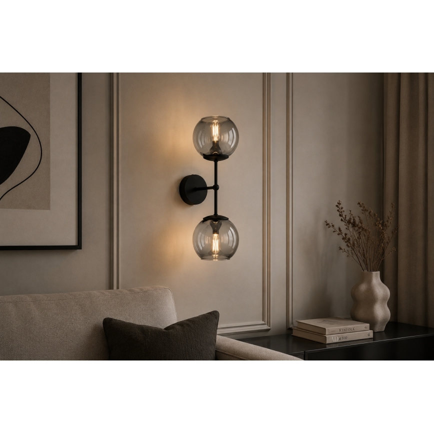 Brilagi - Nástěnná lampa DIOR 2xE27/60W/230V černá/kouřová šedá