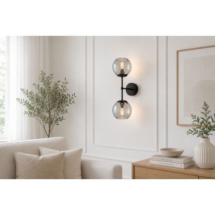 Brilagi - Nástěnná lampa DIOR 2xE27/60W/230V černá/kouřová šedá