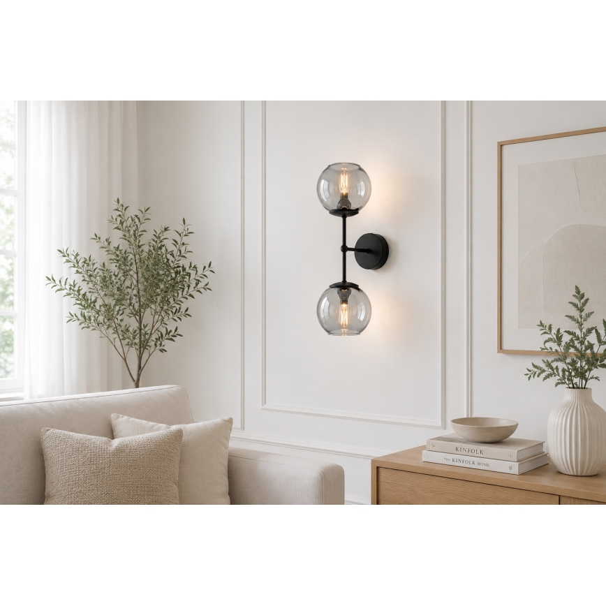 Brilagi - Nástěnná lampa DIOR 2xE27/60W/230V černá/kouřová šedá