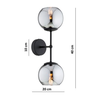 Brilagi - Nástěnná lampa DIOR 2xE27/60W/230V černá/kouřová šedá