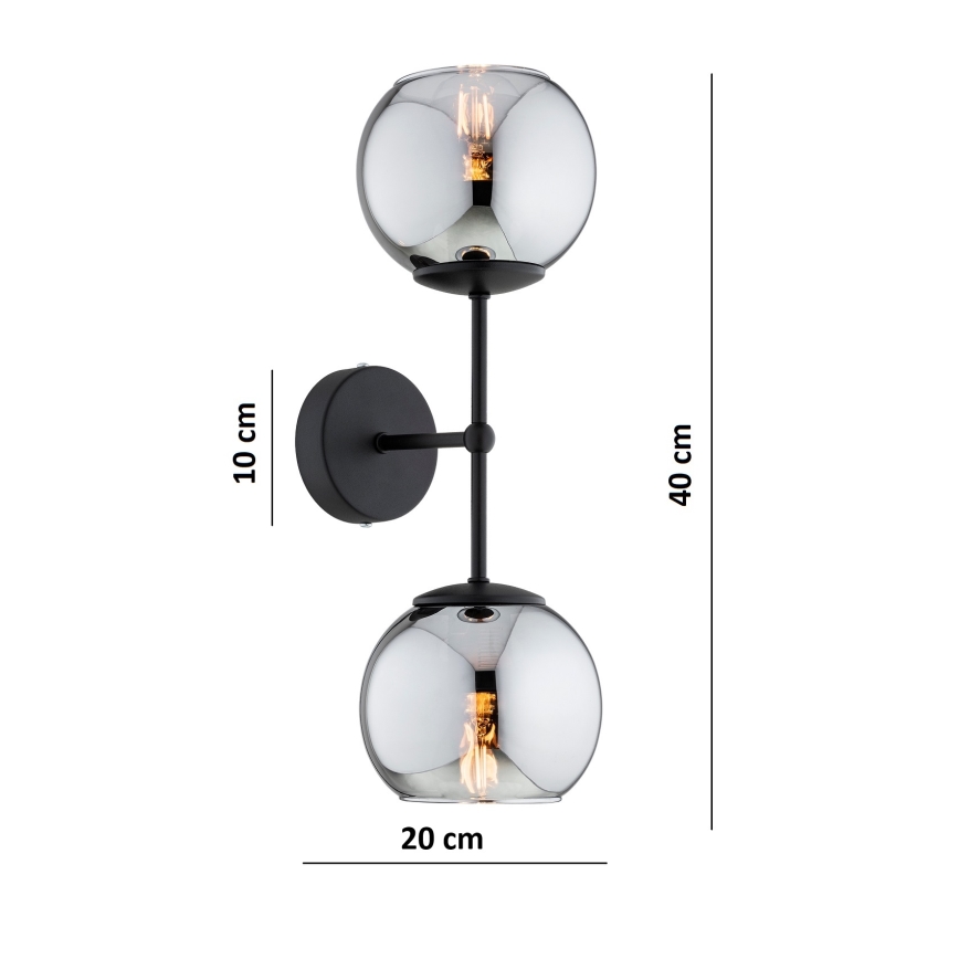 Brilagi - Nástěnná lampa DIOR 2xE27/60W/230V černá/kouřová šedá