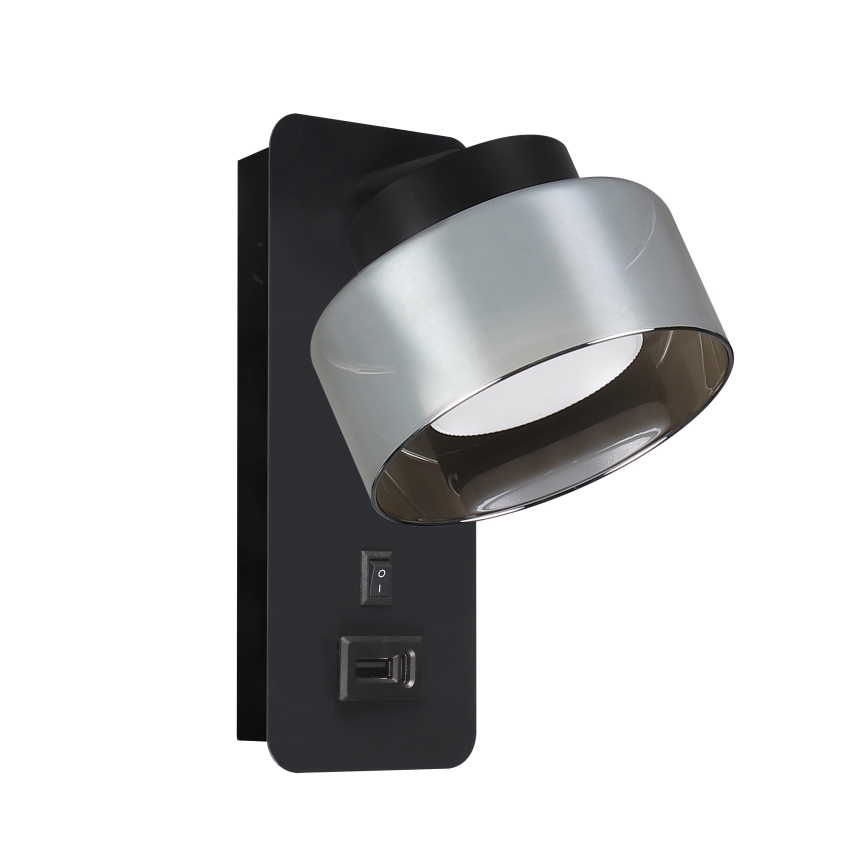 Brilagi - Nástěnná lampa s USB portem AURA LUX 1xGX53/30W/230V černá/kouřová