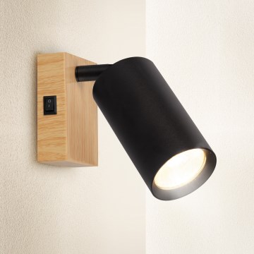 Brilagi - Nástěnné bodové svítidlo s vypínačem SELE 1xGU10/30W/230V černá/dekor dubu