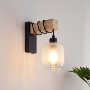 Brilagi - Nástěnné svítidlo WOOD GLASS 1xE27/60W/230V borovice/černá/bílá