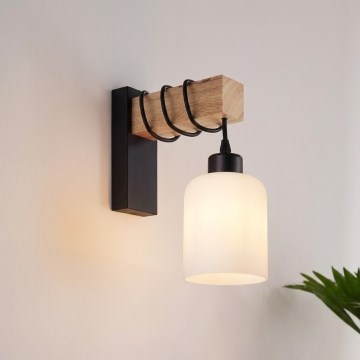Brilagi - Nástěnné svítidlo WOOD GLASS 1xE27/60W/230V borovice/černá/bílá