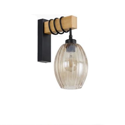Brilagi - Nástěnné svítidlo WOOD GLASS 1xE27/60W/230V borovice/černá/kouřová béžová