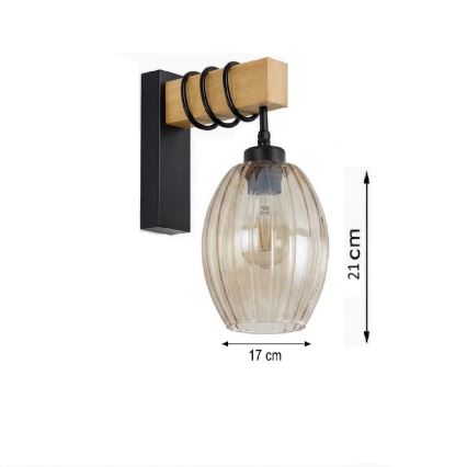 Brilagi - Nástěnné svítidlo WOOD GLASS 1xE27/60W/230V borovice/černá/kouřová béžová