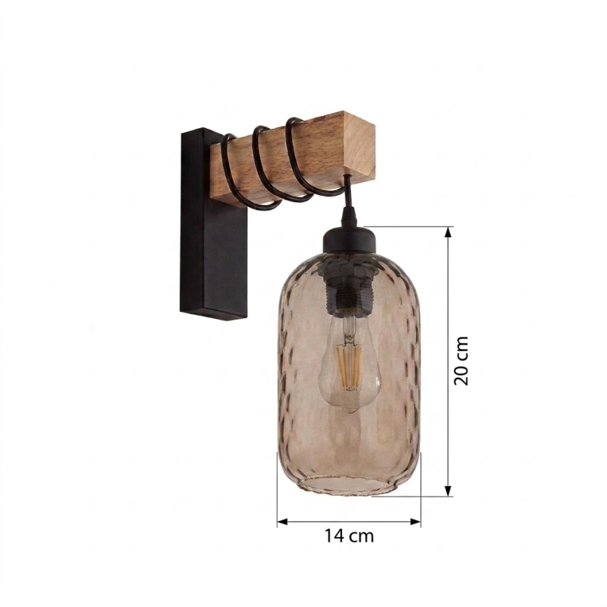 Brilagi - Nástěnné svítidlo WOOD GLASS 1xE27/60W/230V borovice/černá/kouřová hnědá