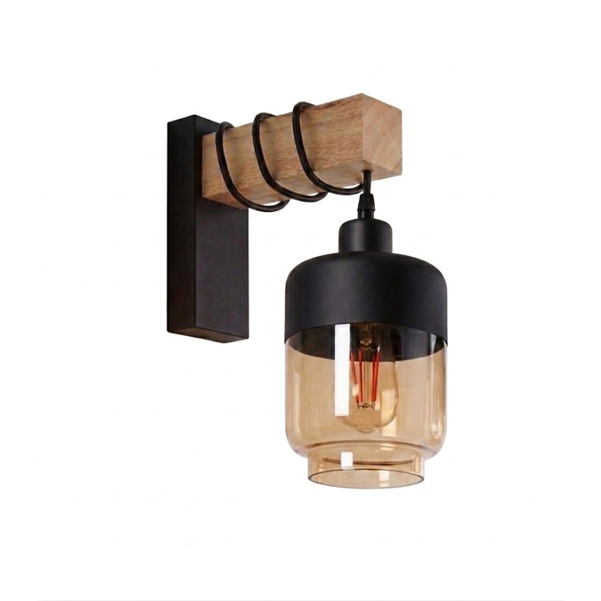 Brilagi - Nástěnné svítidlo WOOD GLASS 1xE27/60W/230V borovice/černá/kouřová hnědá
