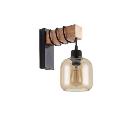 Brilagi - Nástěnné svítidlo WOOD GLASS 1xE27/60W/230V borovice/černá/kouřová hnědá