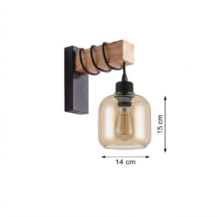 Brilagi - Nástěnné svítidlo WOOD GLASS 1xE27/60W/230V borovice/černá/kouřová hnědá