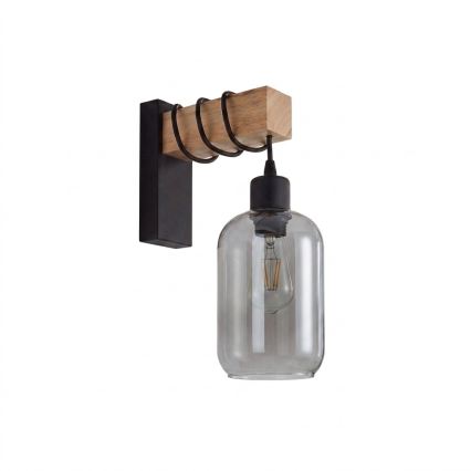 Brilagi - Nástěnné svítidlo WOOD GLASS 1xE27/60W/230V borovice/černá/kouřová šedá