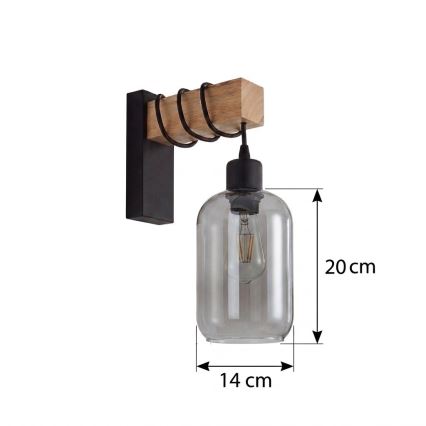 Brilagi - Nástěnné svítidlo WOOD GLASS 1xE27/60W/230V borovice/černá/kouřová šedá