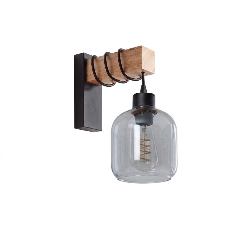BRILAGI - Nástěnné svítidlo WOOD GLASS 1xE27/60W/230V borovice/černá/kouřová šedá