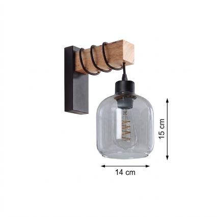 BRILAGI - Nástěnné svítidlo WOOD GLASS 1xE27/60W/230V borovice/černá/kouřová šedá