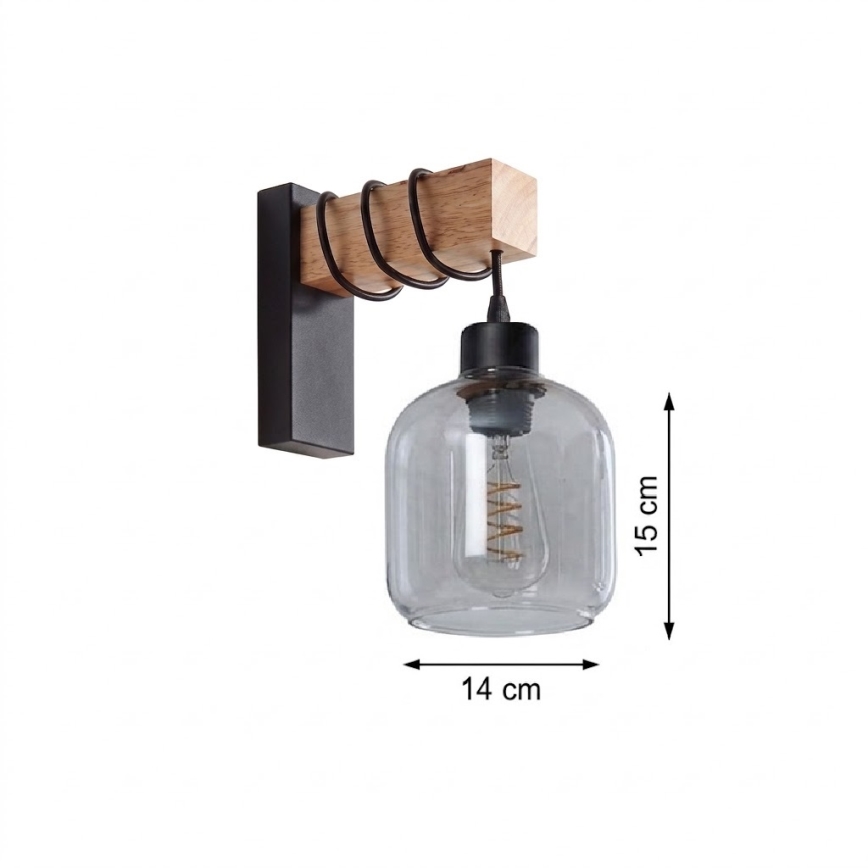 BRILAGI - Nástěnné svítidlo WOOD GLASS 1xE27/60W/230V borovice/černá/kouřová šedá
