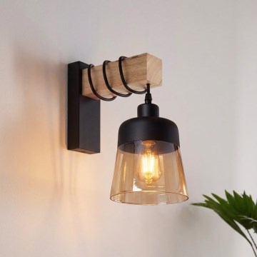 Brilagi - Nástěnné svítidlo WOOD GLASS 1xE27/60W/230V borovice/černá/kouřová hnědá