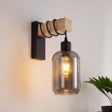 Brilagi - Nástěnné svítidlo WOOD GLASS 1xE27/60W/230V borovice/černá/kouřová šedá