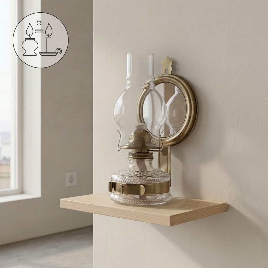 BRILAGI - Petrolejová lampa se zrcadlem MERLIN zlatá/patina