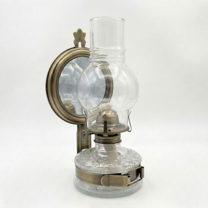 BRILAGI - Petrolejová lampa se zrcadlem MERLIN zlatá/patina