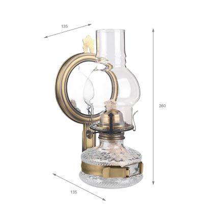 BRILAGI - Petrolejová lampa se zrcadlem MERLIN zlatá/patina
