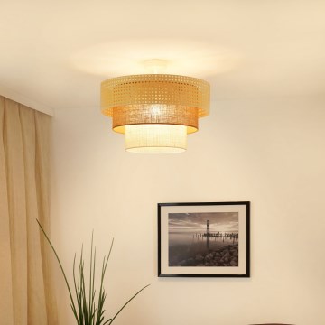 Brilagi - Přisazený lustr CEDAR LUNETA 1xE27/15W/230V pr. 45 cm ratan/hnědá/krémová