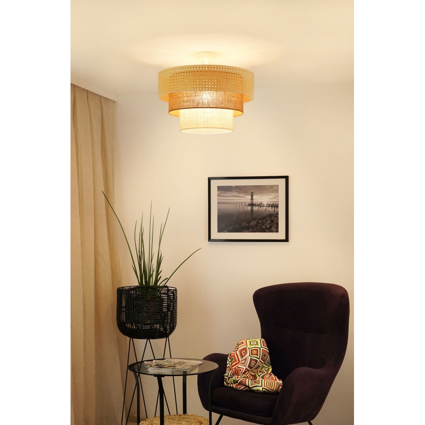 Brilagi - Přisazený lustr CEDAR LUNETA 1xE27/15W/230V pr. 45 cm ratan/hnědá/krémová