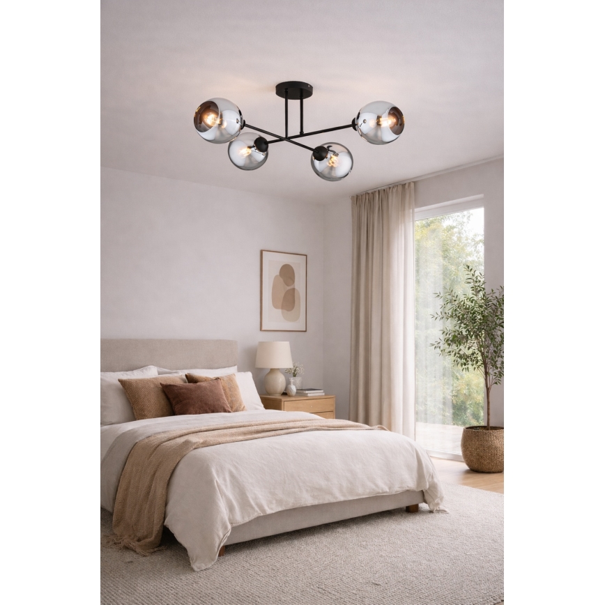 Brilagi - Přisazený lustr DIOR 4xE27/60W/230V černá/kouřová šedá