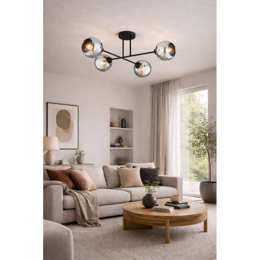 Brilagi - Přisazený lustr DIOR 4xE27/60W/230V černá/kouřová šedá