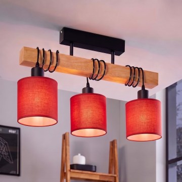Brilagi - Přisazený lustr NUBILA 3xE27/60W/230V borovice/červená