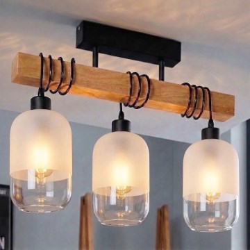 Brilagi - Přisazený lustr WOOD GLASS 3xE27/60W/230V borovice/černá/bílá