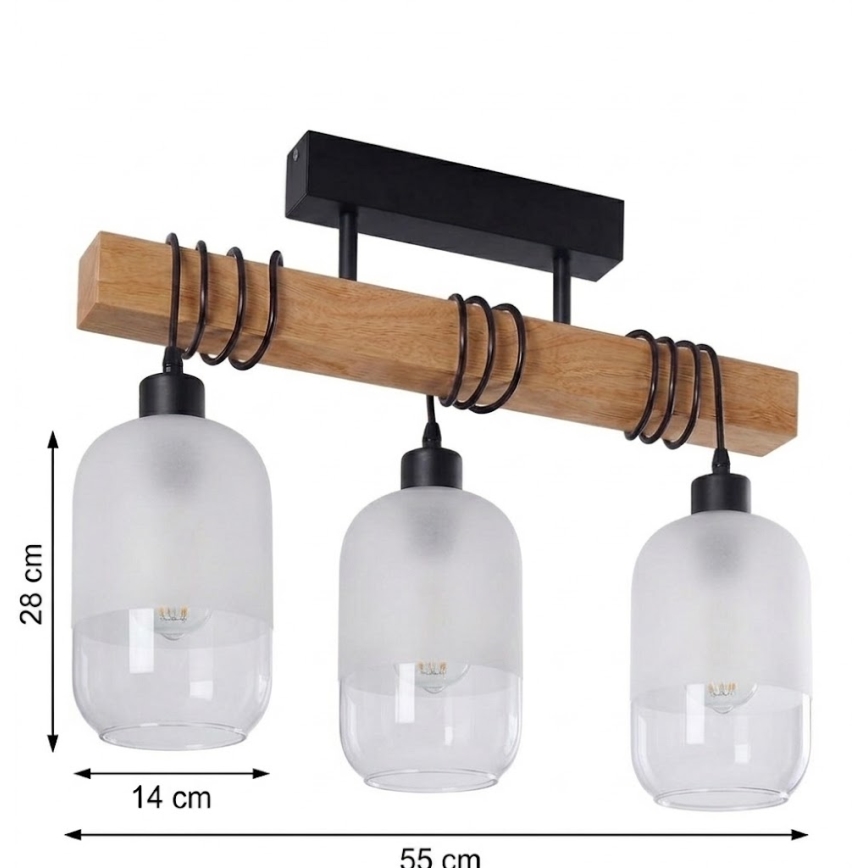 Brilagi - Přisazený lustr WOOD GLASS 3xE27/60W/230V borovice/černá/bílá