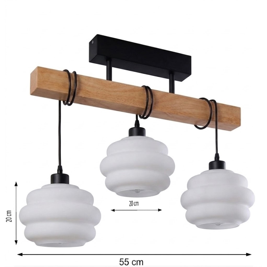 Brilagi - Přisazený lustr WOOD GLASS 3xE27/60W/230V borovice/černá/bílá