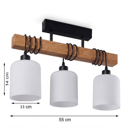 Brilagi - Přisazený lustr WOOD GLASS 3xE27/60W/230V borovice/černá/bílá