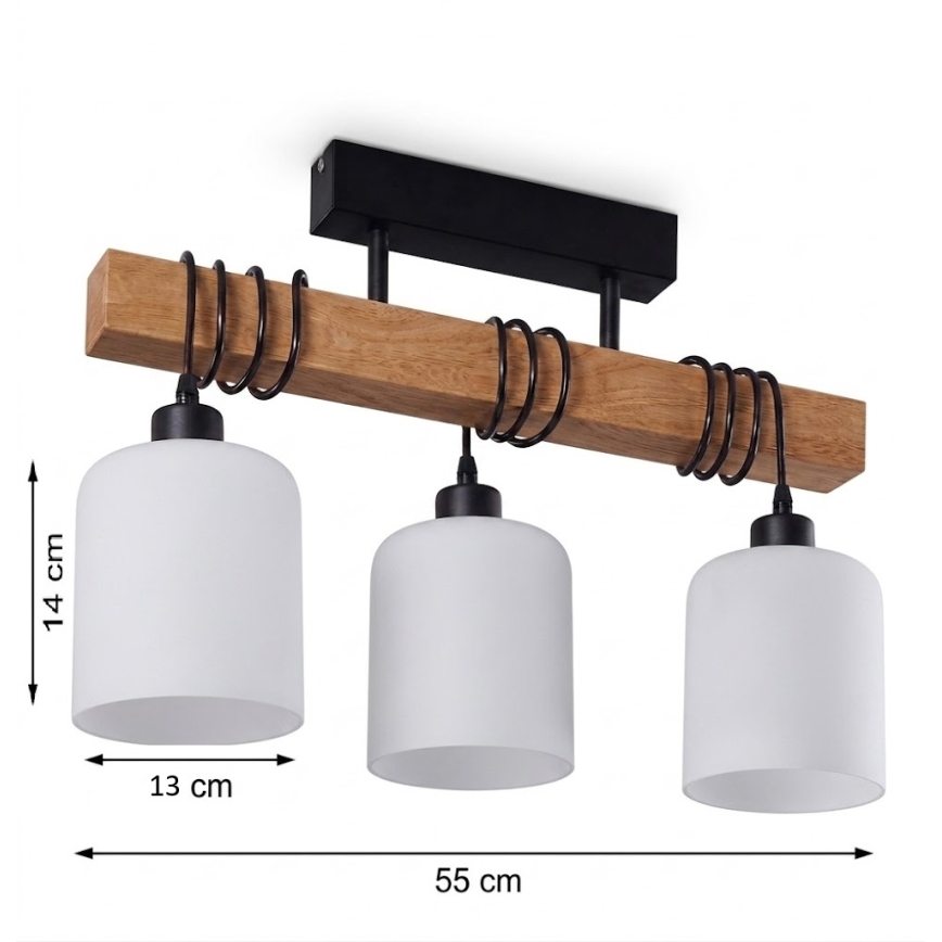Brilagi - Přisazený lustr WOOD GLASS 3xE27/60W/230V borovice/černá/bílá