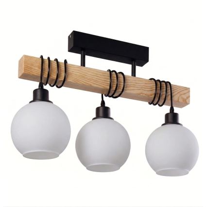Brilagi - Přisazený lustr WOOD GLASS 3xE27/60W/230V borovice/černá/bílá