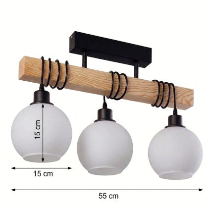 Brilagi - Přisazený lustr WOOD GLASS 3xE27/60W/230V borovice/černá/bílá