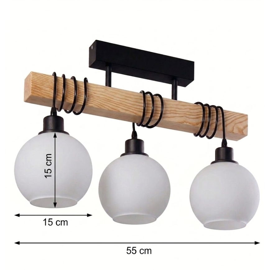 Brilagi - Přisazený lustr WOOD GLASS 3xE27/60W/230V borovice/černá/bílá