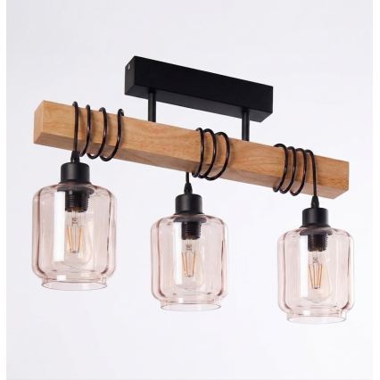 Brilagi - Přisazený lustr WOOD GLASS 3xE27/60W/230V borovice/černá/kouřová béžová