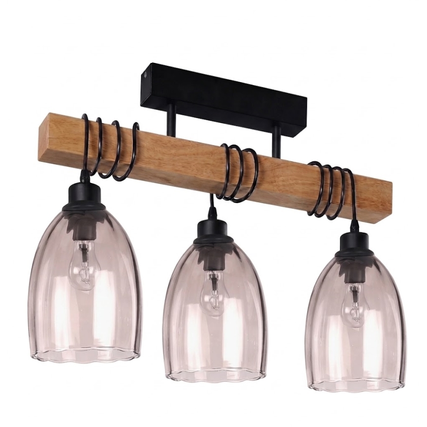 Brilagi - Přisazený lustr WOOD GLASS 3xE27/60W/230V borovice/černá/kouřová béžová