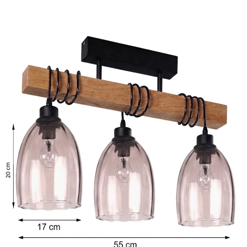 Brilagi - Přisazený lustr WOOD GLASS 3xE27/60W/230V borovice/černá/kouřová béžová