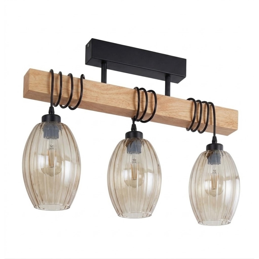 Brilagi - Přisazený lustr WOOD GLASS 3xE27/60W/230V borovice/černá/kouřová béžová